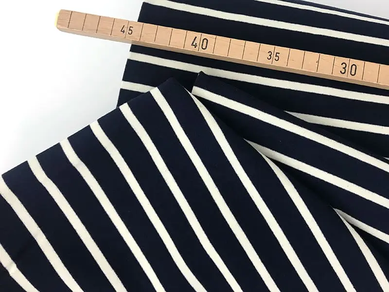 Reststück!!! 0,85m French Terry Sweat gestreift, Navy Weiß – Bild 3