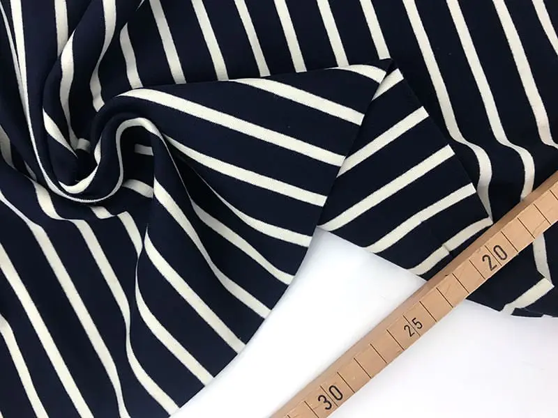 Reststück!!! 0,85m French Terry Sweat gestreift, Navy Weiß – Bild 2
