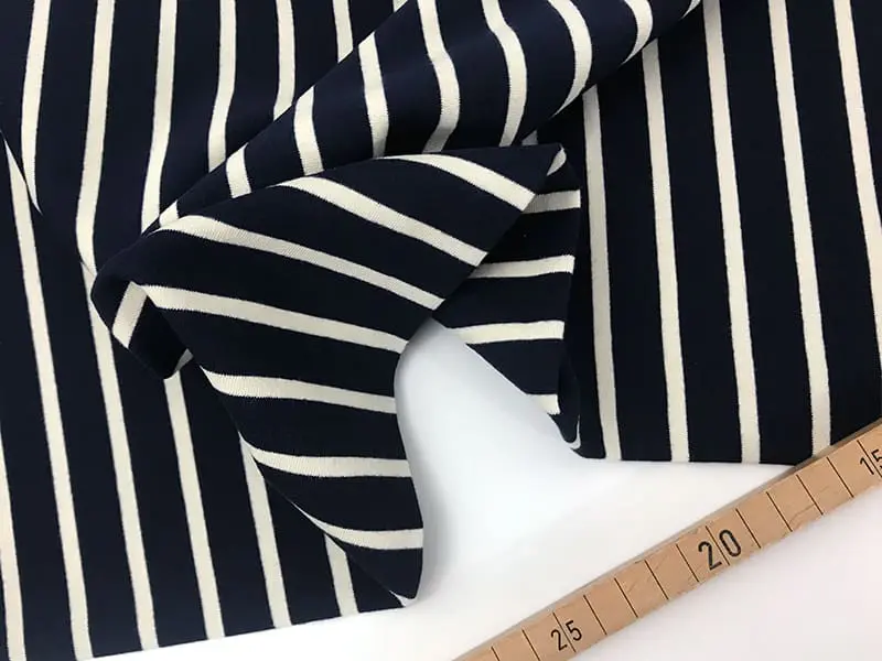 Reststück!!! 0,85m French Terry Sweat gestreift, Navy Weiß