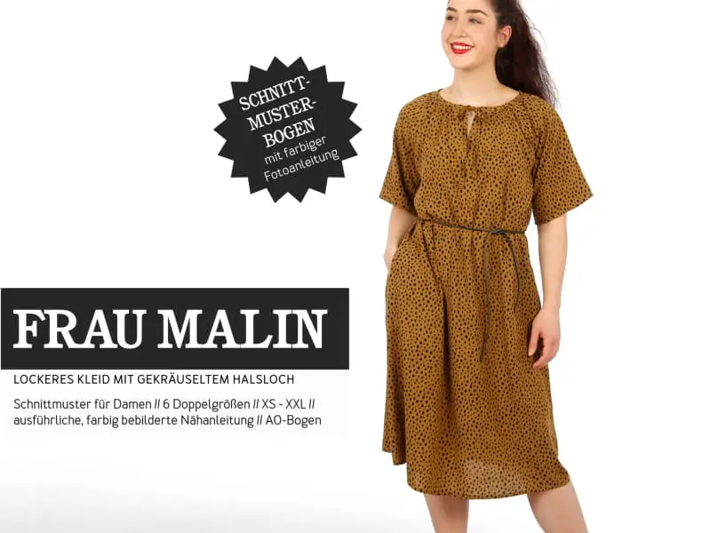Schnittmuster Frau Malin, Kleid mit gekräuseltem Halsloch, studioschnittreif