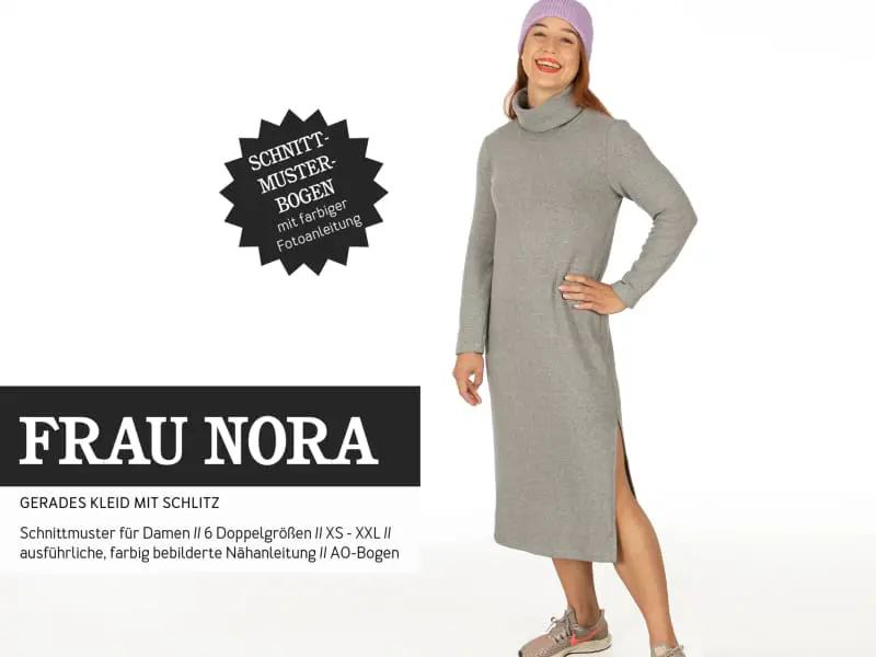 Schnittmuster Frau Nora, gerades Kleid mit Schlitz, studioschnittreif