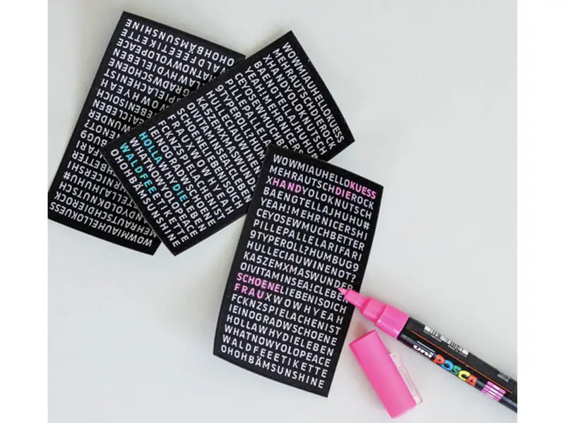 3 x Buchstabensalat zum Ausmalen, Etiketten von Prülla & Ännisews