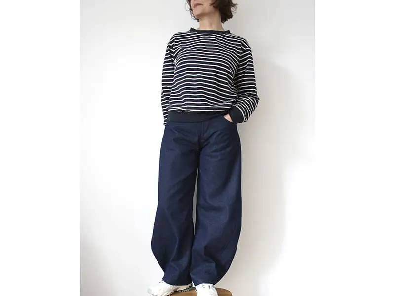 French Terry Sweat gestreift, Navy Weiß – Bild 4