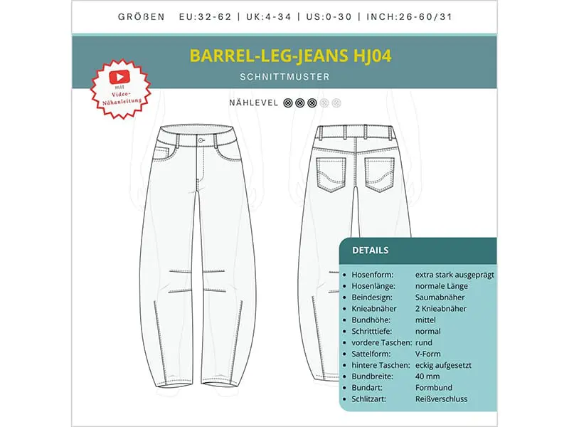 SmartPattern "Barrel Leg Jeans HJ04", Papierschnittmuster – Bild 2