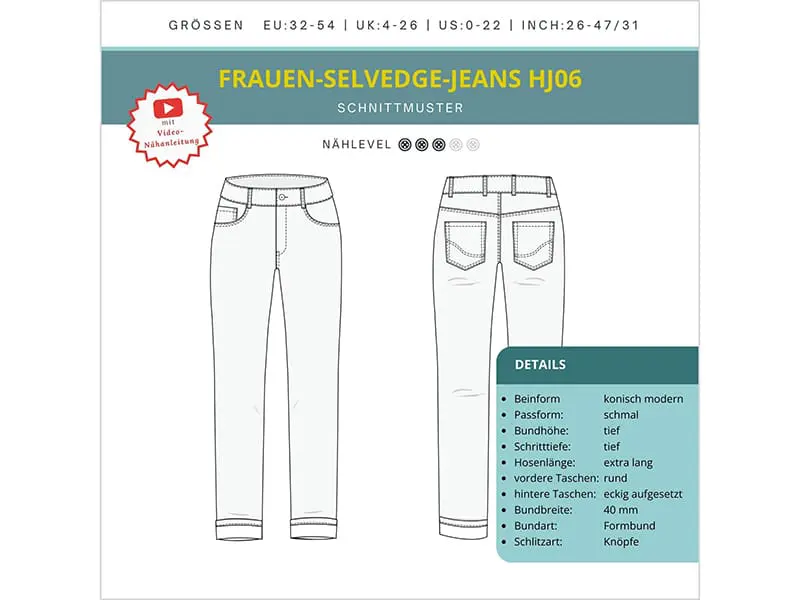 SmartPattern "Frauen Selvedge Jeans HJ06", Papierschnittmuster – Bild 2