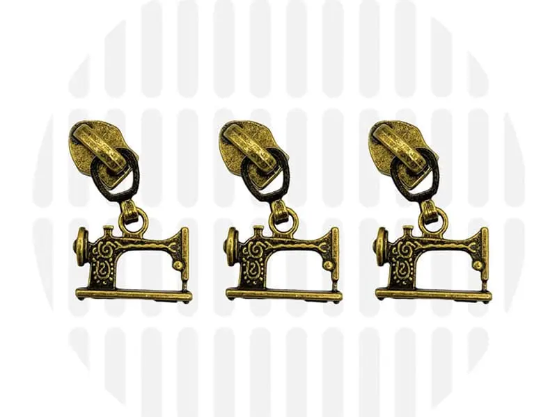 Zipper Zoo Schieber, Sewing Machine, Antique Brass