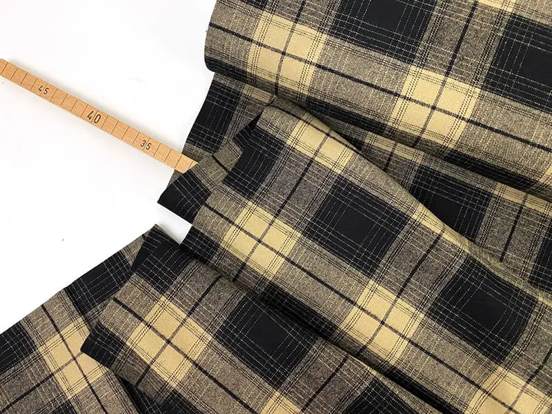 Reststück!!! 0,55m Baumwollflanell Check Schwarz Sand