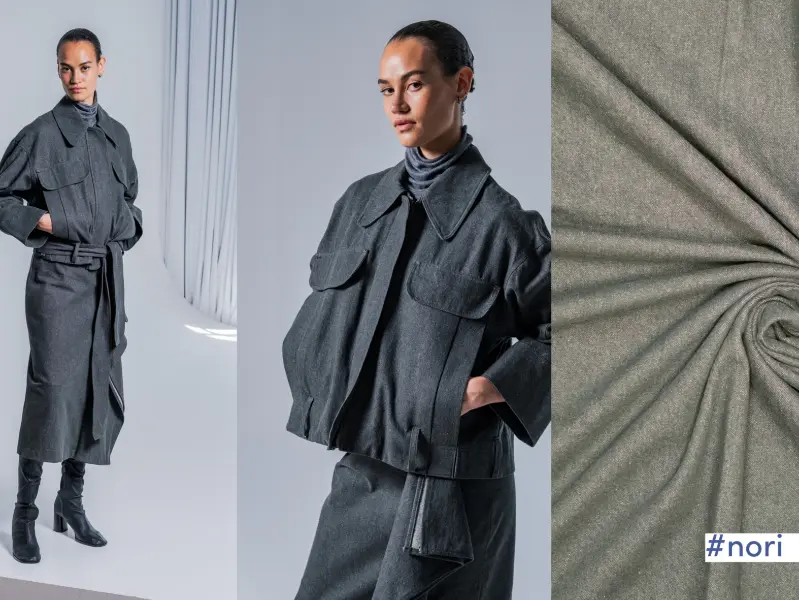 Woven Cotton Denim Washed, Dark Khaki, Fibre Mood