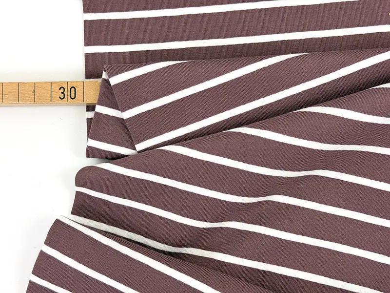 Baumwolljersey Streifen, Taupe Weiß