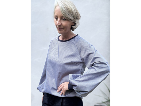 Designerleftover feine Popeline Diagonalstruktur, Navy Silbergrau – Bild 4