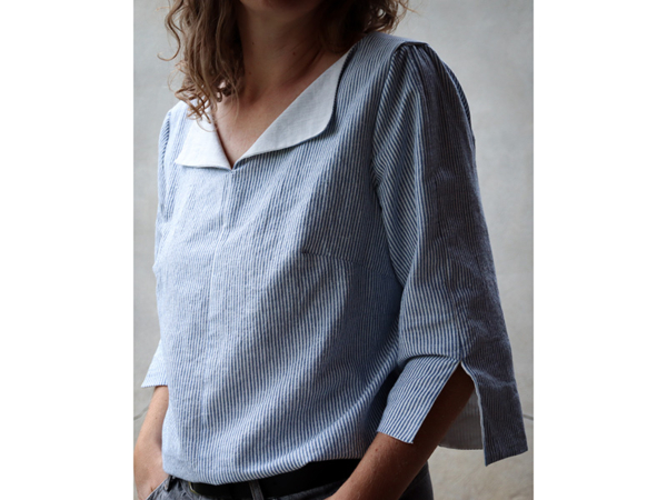 Leinen Baumwolle Stripe, Denimblau Weiß – Bild 2