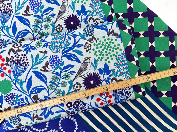 Kokka Echino And Cotton Linen Canvas, Blau Grün, Japan – Bild 3
