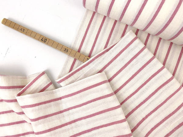 Double Gauze Musselin Yarn Dyed Stripes Offweiß Mauve