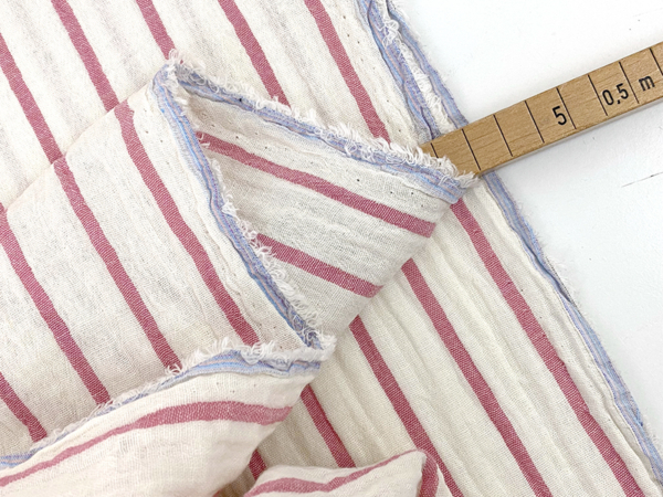 Double Gauze Musselin Yarn Dyed Stripes Offweiß Mauve – Bild 2