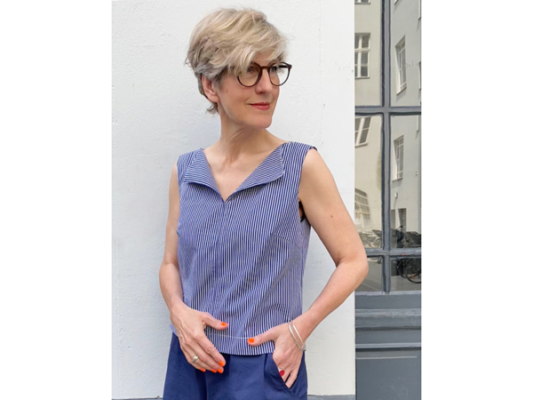 Stripe Cotton Poplin, Navy Weiß