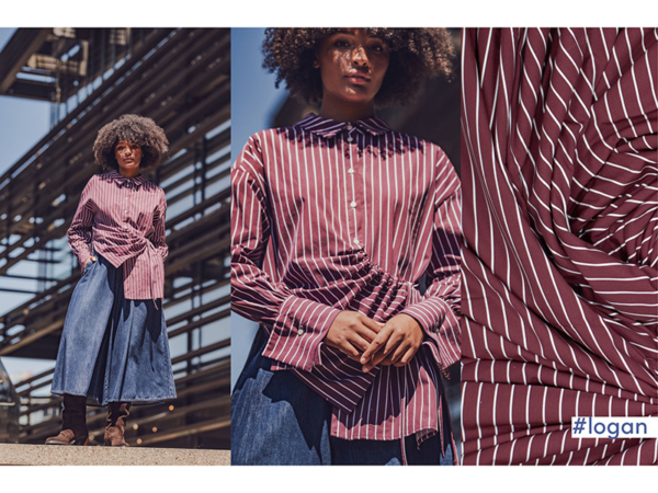 Woven Cotton Poplin Stripes, Bordeaux / Weiß, Fibre Mood