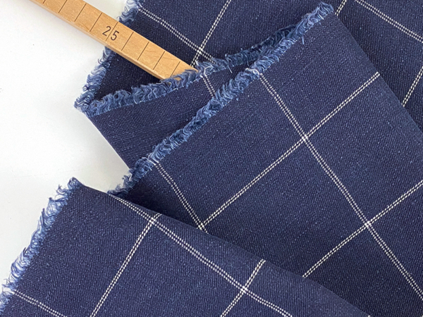 Designerleftover Leinen Twill kariert, Blau Check – Bild 2