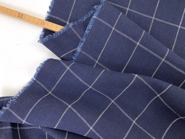 Designerleftover Leinen Twill kariert, Blau Check – Bild 3