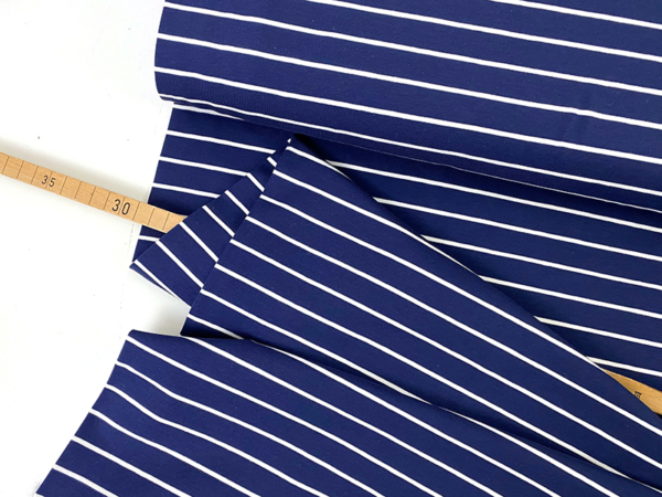 Baumwolljersey Streifen, Blau Weiß