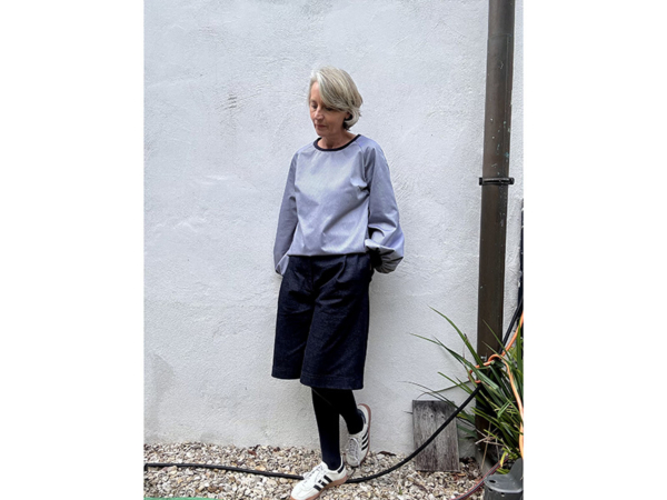 Designerleftover feine Popeline Diagonalstruktur, Navy Silbergrau – Bild 3