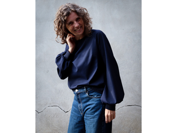 Designerleftover feine Schurwolle, Navy Nadelstreif – Bild 3
