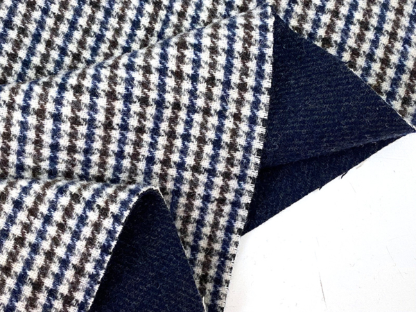 Wollstoff Doubleface Karo, Blau Dunkelbraun – Bild 3