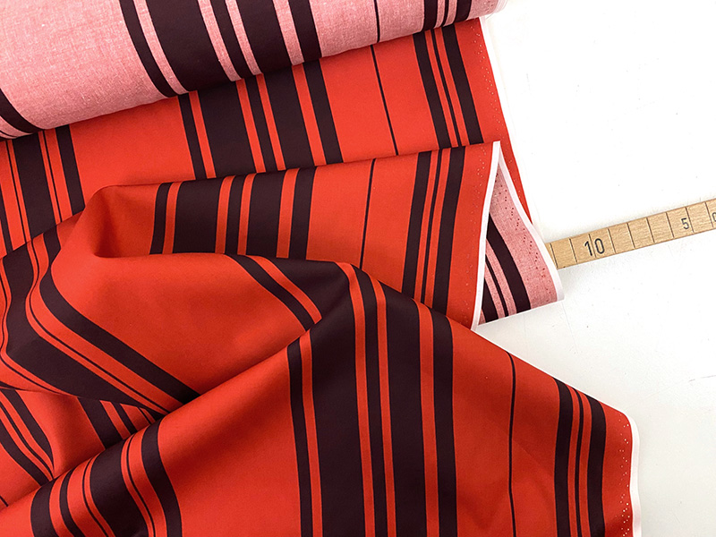 Designerleftover feine Popeline Streifen, Burgund Chili Oil – Bild 2