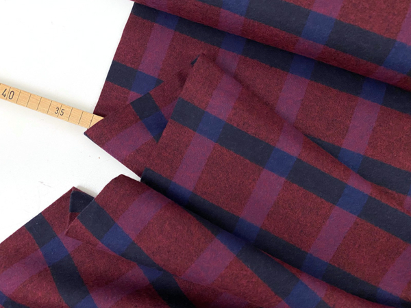 Baumwollflanell Check Bordeaux Beere Navy