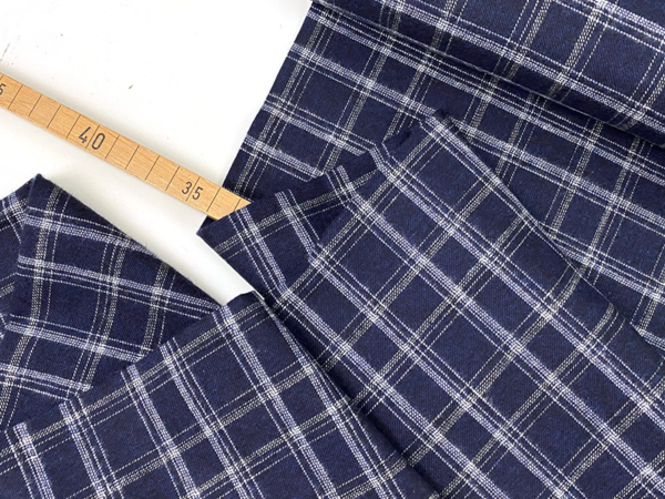 Baumwollflanell Check Navy Weiß