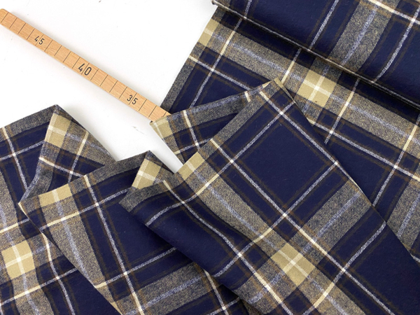 Baumwollflanell Check Navy Braun Sand