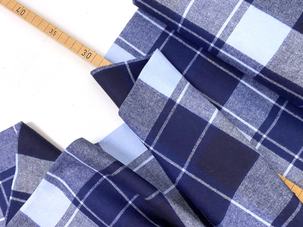 Baumwollflanell Check Navy Hellblau