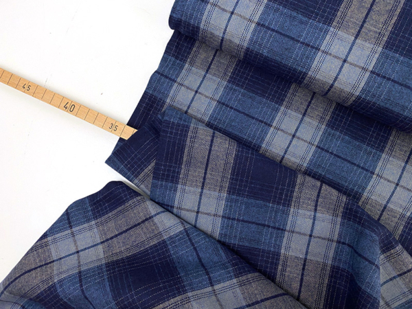 Baumwollflanell Check Navy Jeansblau