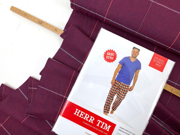 Nähpaket Herr Tim, Baumwollflanell Karo Bordeaux