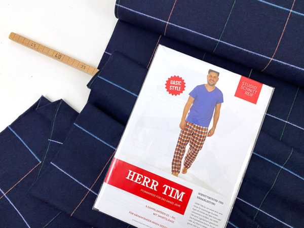 Add-On XL-2XL Nähpaket Herr Tim, Baumwollflanell Karo Dunkelblau