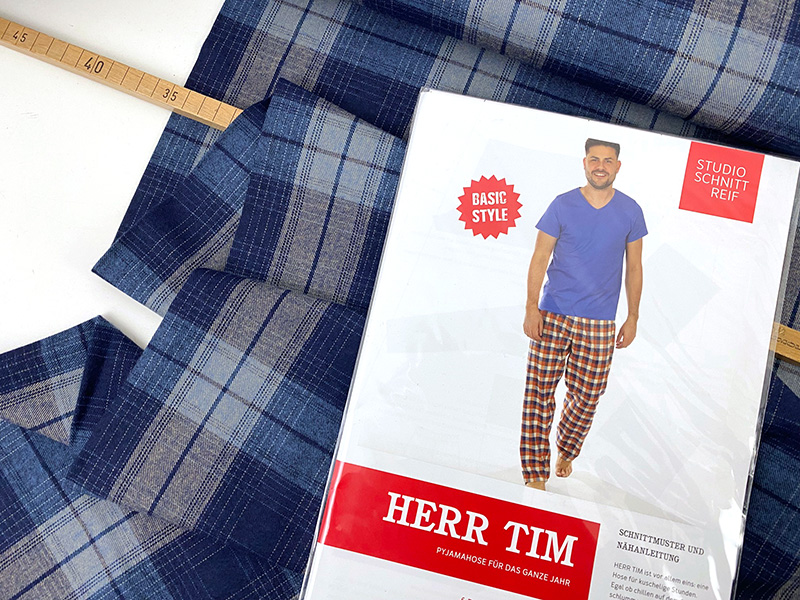 Nähpaket Herr Tim, Baumwollflanell Check Navy Jeansblau