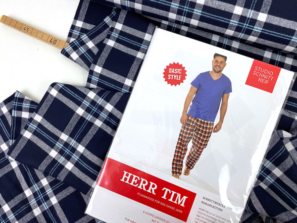 Nähpaket Herr Tim, Baumwollflanell Check Navy White