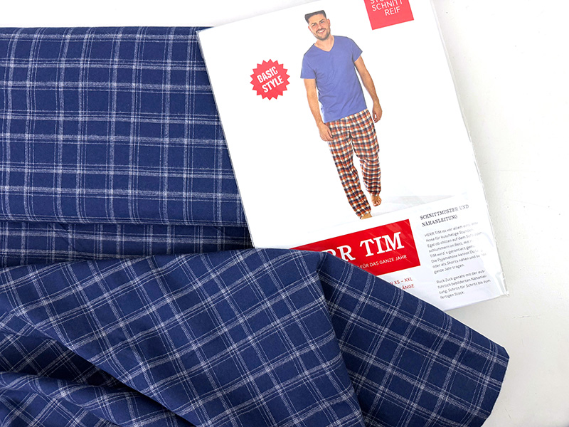 Nähpaket Herr Tim, Baumwollflanell kariert Blau Weiß