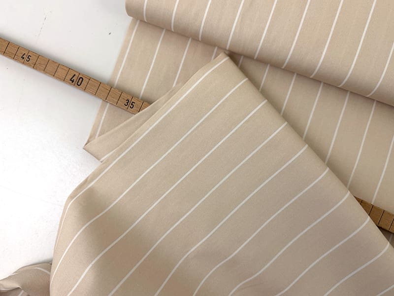 Woven Cotton Poplin Stripes, Sand Weiß