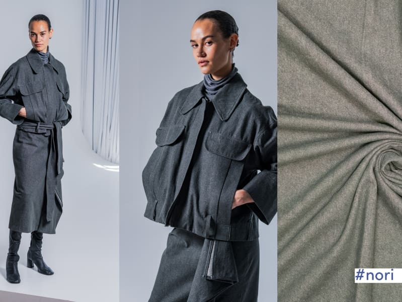 Woven Cotton Denim Washed, Dark Khaki, Fibre Mood